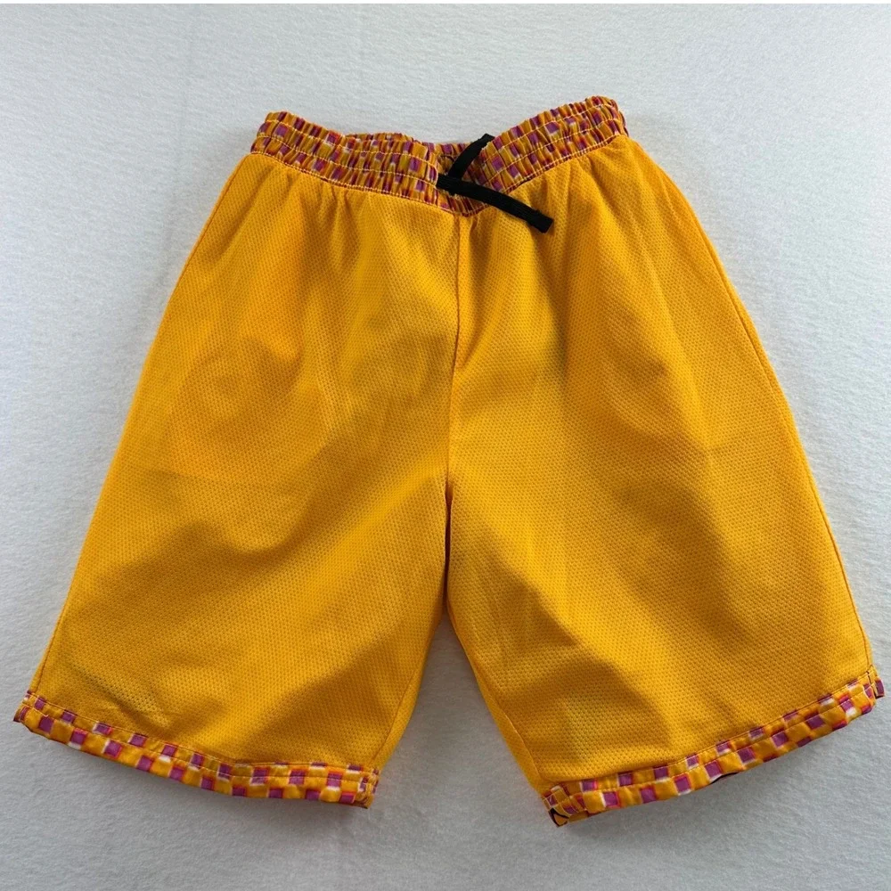 Nike Kids Large Orange Pink Checkered Smiley Face Swim Hyrbid Trunks Shorts Flaw